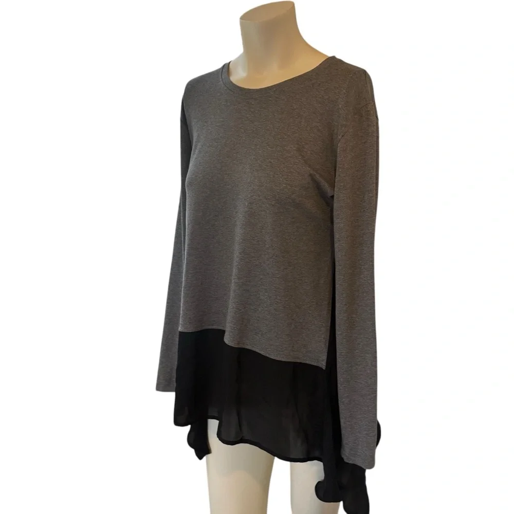 Harari Gray Black Color Block Long Sleeve Asymmetrical Hem Blouse Women’s Small - Picture 1 of 9
